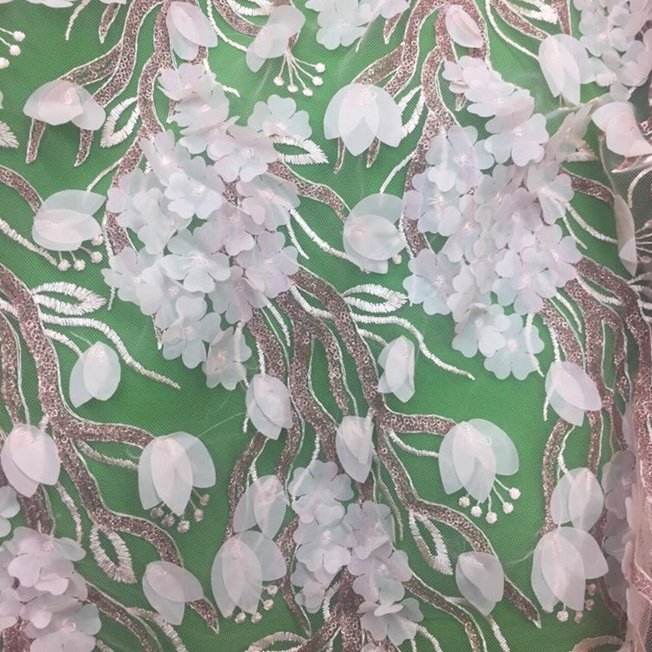 1 Yard Metallic 3D Design Lace Fabric for Dress and Gown, 55 Inches Wide